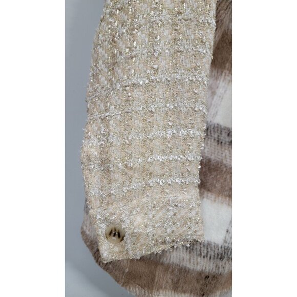 Southern Grace Plaid Shacket Jacket Brown Beige Tweed Pockets Button Down - Picture 6 of 6